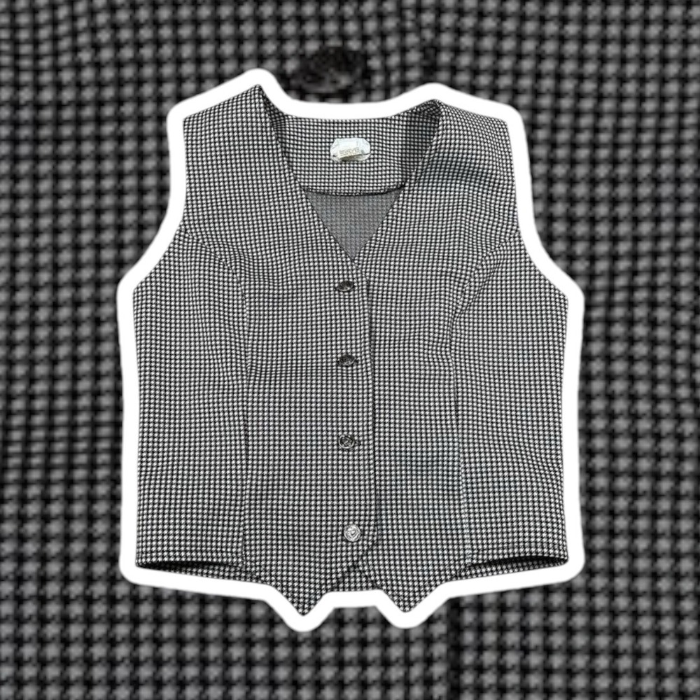 Towner‎ Vintage Houndstooth Vest Sleeveless Top Career Office Work Retro Preppy
